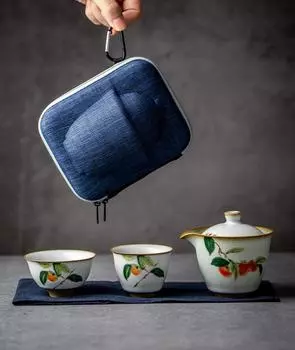 Керамический чайник гайвань с 2 чашками, чайный сервиз кунг-фу, посуда для напитков Style B