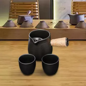 Керамический чайник на 500 мл для кипячения воды, прочный японский чайник с ручкой, обернутой веревкой, для заваривания чая with 2 cup