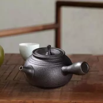 Керамический чайник с крышкой и фильтром для чая Элегантный чайник для заваривания чая Глиняный чайник чёрный