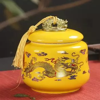 Керамический чайник с крышкой, свадебный подарок, красный, золотой дракон, зеленый чай, конфеты, китайская медицина, герметичный контейнер для хранения, коробка для хранения чайных пакетиков