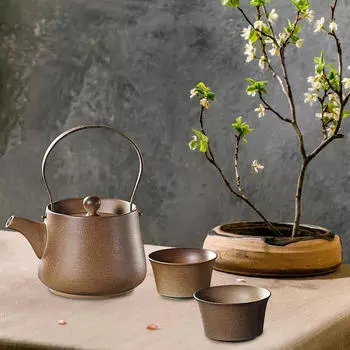 Керамический чайник с крышкой, заварник для чая, 200 мл, 2 чашки, чайники для влюбленных, подарок для дома, кемпинга бежевый