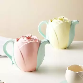 Керамический чайник с заварником и крышкой в форме тюльпана, фарфоровый чайник для чая с цветочным узором, изысканный розовый и красный, для послеобеденного чая розовый