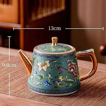 Керамический чайник с золотой ручкой – большой емкости, эмалированный чайник для офиса и дома с фильтром Green
