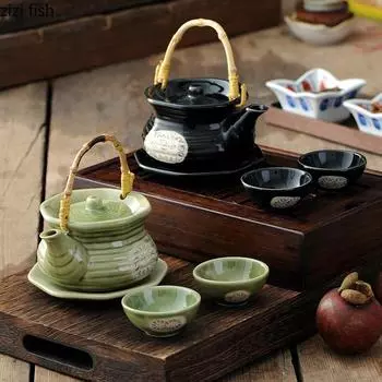 Керамический чайник в японском стиле Чайники Чайная утварь Чашка Самовар Ретро Домашний чай Пуэр Кофейники Чашка Заварник для чая Кухонные принадлежности