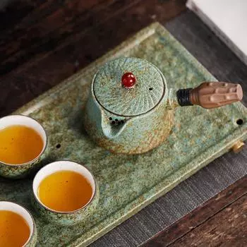 Керамический чайник в японском стиле, одинарный керамический чайник, бытовой чайник в стиле ретро с боковой ручкой, подогреваемый чайник, набор чашек для чая пуэр