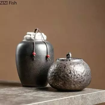 Керамический чайник в японском стиле с крышкой, контейнер для чая, портативный герметичный резервуар для хранения, домашняя кухня, контейнер для хранения кофейных зерен и конфет