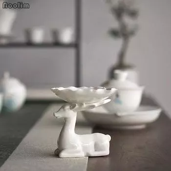 Керамический чайный фильтр с дизайном оленя, инструменты для чайного домика, белые фарфоровые ситечки для кофе, рождественские подарки A