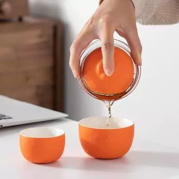 Керамический чайный сервиз, 3 шт., портативный дорожный чайный сервиз, небольшой чайный сервиз для кемпинга, кемпинга, чайник для заваривания чая, чашка для экспресс-чая, портативный чайный пакетик для домашнего туристического лагеря