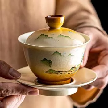 Керамический чайный сервиз Bubble Cup Kung Fu Cover Bowl Фиолетовая гайвань Ручная роспись в китайском стиле Пейзажная живопись Гайвань Супница Бар 130ml