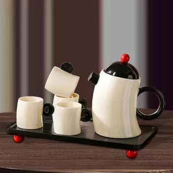 Керамический чайный сервиз, чайная утварь, простой в использовании, элегантный подарок с подносом, чайный сервиз, заварочный чайник и набор чашек