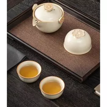 Керамический чайный сервиз для походов и путешествий, переносная китайская чайная утварь для кунг-фу, один чайник, три чашки, ручная работа, чайная утварь, заварочные принадлежности