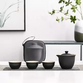 Керамический чайный сервиз кунг-фу, инструмент для приготовления чая, набор чайников, портативный дорожный чайный сервиз, бизнес-подарок синий