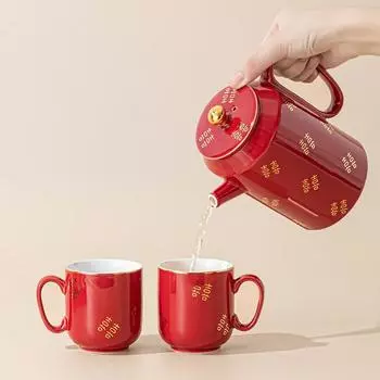 Керамический чайный сервиз с фильтром, большой чайник, чайная чашка, свадебный поднос, набор для приданого невесты, подарок на руку невесте