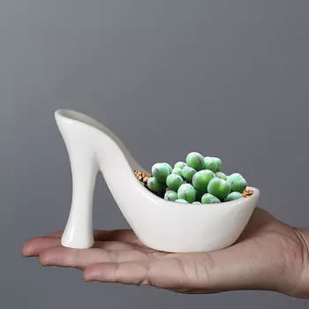 Керамический цветочный горшок Настольный цветочный горшок в форме легкого растительного контейнера в форме высокого каблука для детской комнаты белый