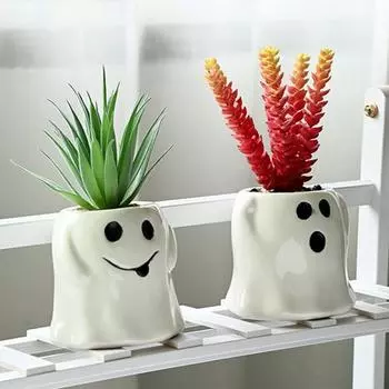 Керамический цветочный горшок с привидениями, милый цветочный горшок с привидениями на Хэллоуин с забавными выражениями лица, подарок для любителей суккулентов A