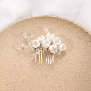 Керамический цветок для волос гребень компактный свадебный головной убор фотография европейский белый цветок бутон вставка для волос серебряный
