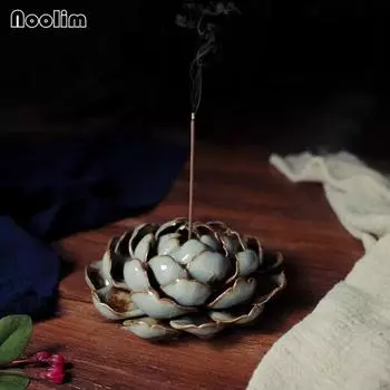 Керамический держатель для ароматических палочек ручной работы с листьями лотоса, буддийские курильницы, домашний декор A