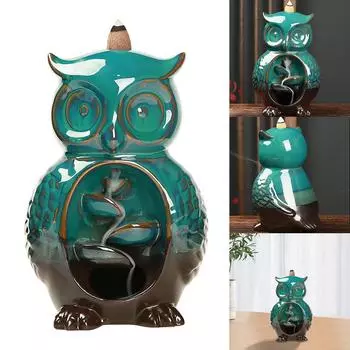 Керамический держатель для благовоний с 10 конусами, курильница с обратным потоком в виде совы, бытовая курильница для ароматерапии