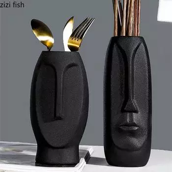 Керамический держатель для палочек для еды, емкость для хранения в форме человеческого лица, корзина для палочек для еды, подставка для слива, ящик для хранения столовых приборов, органайзер, держатель для ручек, орнамент