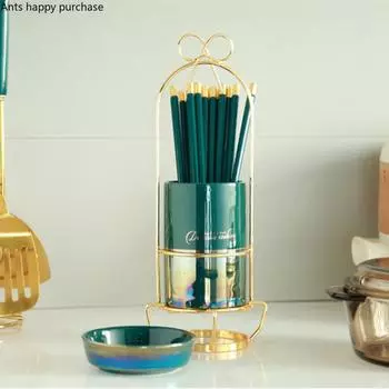 Керамический держатель для палочек для еды из кованого железа, подставка для палочек, сливная полка, кухонный контейнер для хранения, органайзер для столовых приборов, подставка для столовых приборов зелёный
