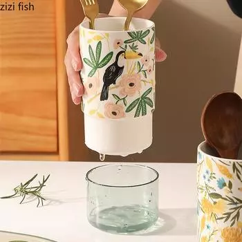 Керамический держатель для палочек для еды, корзина для сушки палочек, подставка для палочек, кухонный ящик для хранения столовых приборов, органайзер, полка, емкость для хранения зелёный