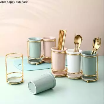 Керамический держатель для палочек для еды Подставка для палочек для еды Сливная полка Контейнер для хранения посуды Клетка для палочек для еды Вилка Ложка Органайзер для столовых приборов зелёный