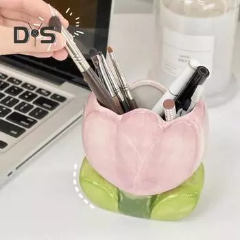Керамический держатель для ручек в виде цветка, ручная работа, коробка для хранения косметики в виде тюльпана, органайзер для кистей для макияжа, держатель для карандашей в виде цветка для домашнего офиса D