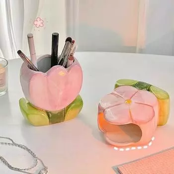 Керамический держатель для ручек в виде цветка, ручная работа, тюльпан, косметический ящик для хранения, органайзер для кистей для макияжа, цветок