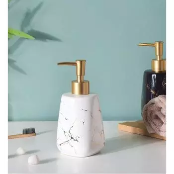 Керамический диспенсер для жидкого мыла 350 мл с помпой | Отделка под мрамор | Прочный диспенсер для мытья рук для ванной и кухни