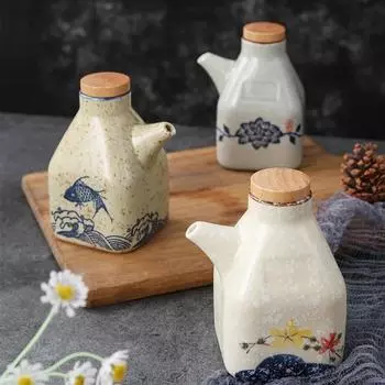 Керамический дозатор для масла и оливок в японском стиле объемом 350 мл, горшочек для соевого соуса, маленькая банка для уксуса, банка для соуса, бутылка для масла, столовая посуда, бутылка для приправ