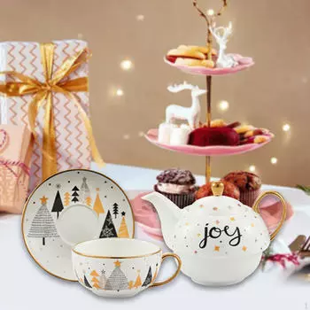 Керамический кофейный сервиз с чайником, чашкой и блюдцем для особых случаев White