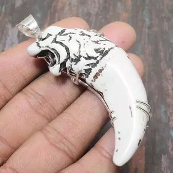 Керамический костяной драгоценный камень, твердый кулон из стерлингового серебра 925 пробы, удивительный ювелирный кулон ручной работы 2.56 Inches белый