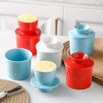 Керамический кувшин для масла с крышкой. Хранитель блюда для французского масла. Мягкий контейнер для хранения масла. Банка для хранения с ватерлинией. циан