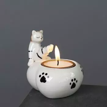Керамический милый кот, свеча, чашка, украшения, мультяшный подсвечник с животными, праздничные украшения для пар, керамический подсвечник, украшение для дома белый