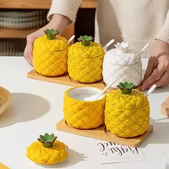 Керамический набор банок для приправ, комбинированная коробка для приправ, банка для специй, сахар, настольный ананас, украшение для хранения в ресторане