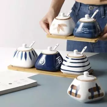 Керамический набор для приправ в китайском стиле, солонка для кухни, коробка для приправ, бутылка для приправ, горшочек для сахара и глутамата натрия