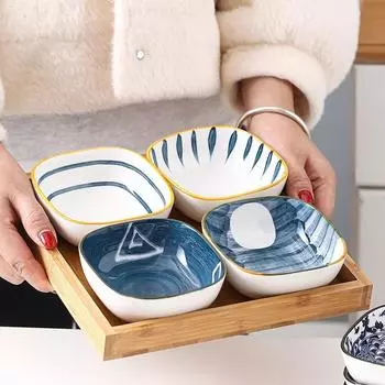 Керамический набор тарелок для приправ, закусок, соусников, набор поддонов из цельного дерева, квадратная десертная тарелка, кухонные принадлежности, дропшиппинг