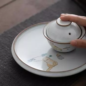 Керамический поднос для чая, блюдо с фруктами, милый кот, аксессуары для чайного стола Style B