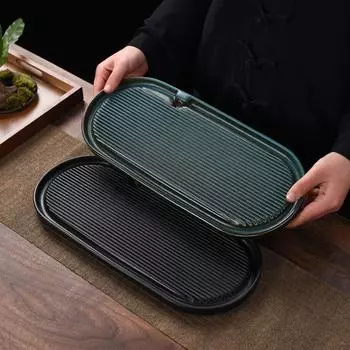 Керамический поднос для чая Маленький хозяйственный поднос Чайный сервиз в стиле кунг-фу Японский ретро прямоугольный поднос для хранения и слива воды