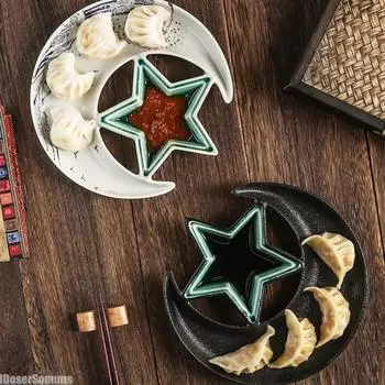 Керамический поднос для хранения Star Moon размером 8 дюймов, тарелка для пельменей, раздельное сервировочное блюдо для соуса, тарелки для десертов и закусок, лотки для хранения ключей и монет