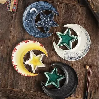 Керамический поднос для хранения Star Moon размером 8 дюймов, тарелка для пельменей, раздельное сервировочное блюдо для соуса, тарелки для десертов и закусок, лотки для хранения ключей и монет