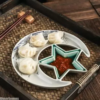 Керамический поднос для хранения Star Moon размером 8 дюймов, тарелка для пельменей, раздельное сервировочное блюдо для соуса, тарелки для десертов и закусок, лотки для хранения ключей и монет