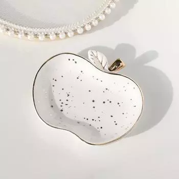 Керамический поднос для украшений, подставка для безделушек, подставка для ключей в форме яблока для женщин, подставка для колец, симпатичная тарелка для украшений, декор комнаты, подарок на день рождения