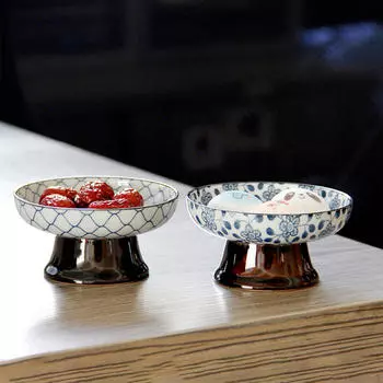 Керамический поднос для закусок Сине-белая керамика Конфетная тарелка Чайник Кольцо Блюдо Flowers