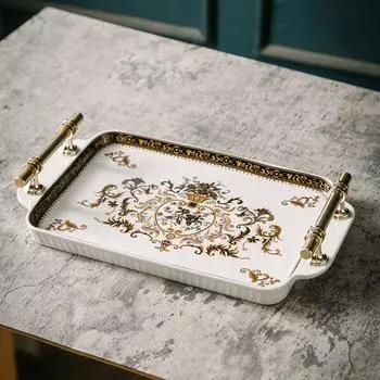 Керамический поднос, поднос для чая, ретро-поднос в европейском стиле, прямоугольный поднос, украшение для хранения