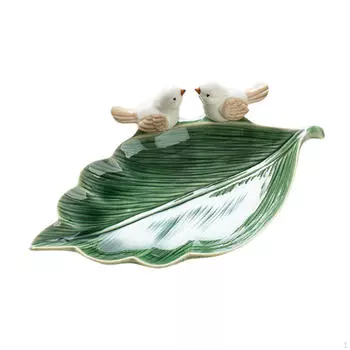 Керамический поднос с кольцом в форме зеленого листа, поднос для конфет, декоративная глянцевая глазурованная визитница, держатель для визиток