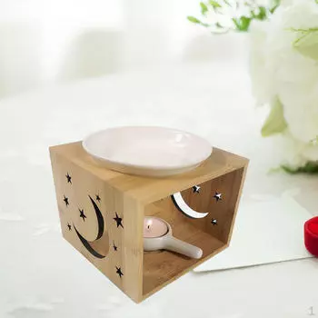 Керамический подсвечник для чайной свечи, натуральный деревянный диффузор для эфирного масла для йоги и медитации Flower Pattern