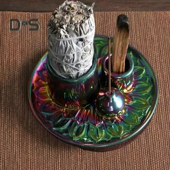 Керамический подсвечник Многоцелевая курильница Пало Санто Палка Белые мудрецы Держатель для пепла Поднос для медитации Йога Домашний офис Рабочий стол разноцветный