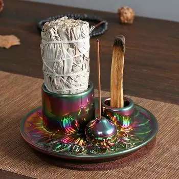 Керамический подсвечник, многофункциональная курильница Palo Santo Stick, держатель для белых мудрецов, поднос для сбора пепла, медитация, йога