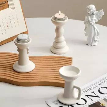 Керамический подсвечник в скандинавском стиле с римской колонной в стиле ретро для дома, праздничного подарка, с высокой термостойкостью Feixue - White